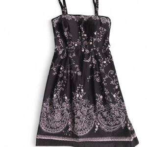 R&K Originals Women’s Dress Brown Pink Floral Smocked Back Knee Length 8